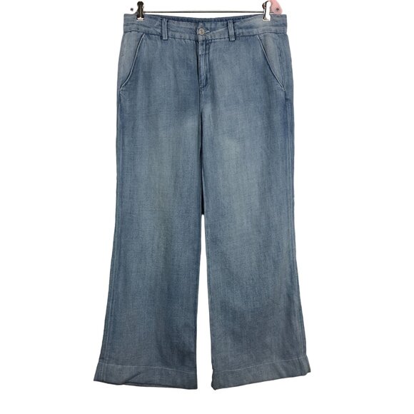 Hudson Womens Nico Midrise Blue Trousers Jeans Sz 30 Wide Leg Linen Blend - Picture 1 of 12